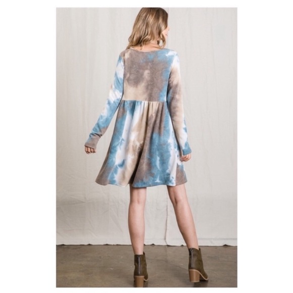 Waffled Tie Dye Mini Dress, Long Sleeve! Made in the USA!! Very Cute! Size-Small - Picture 7 of 16